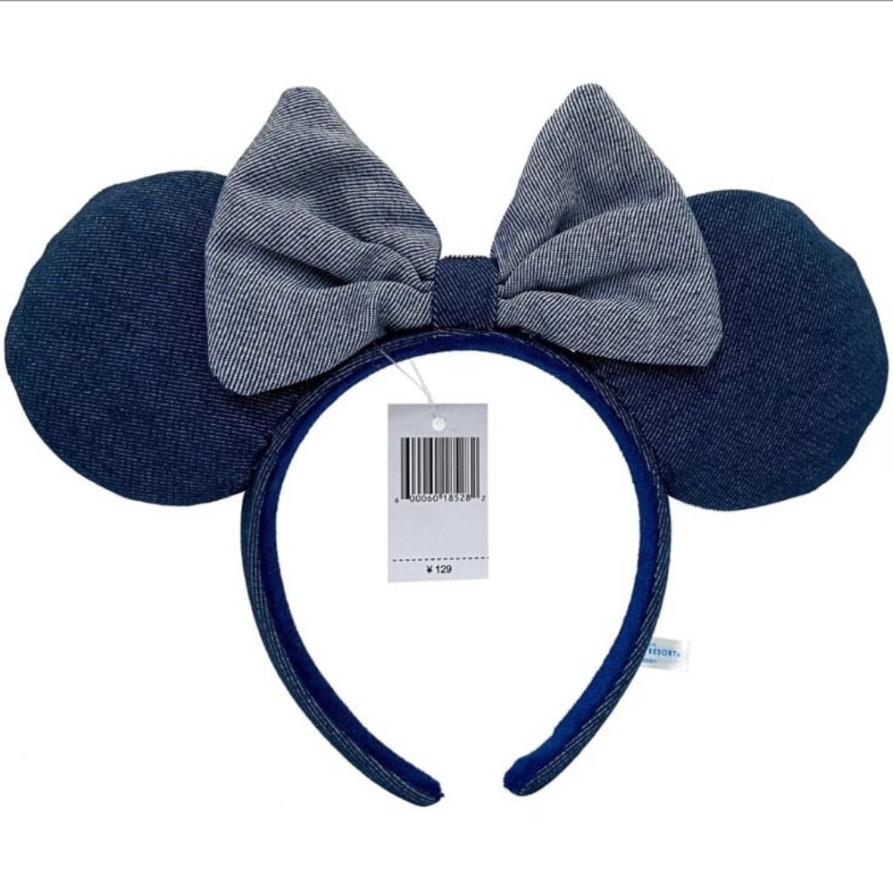 Disney Parks Resort Mickey Minnie Mouse Stripe Denim Ears Blue Headband